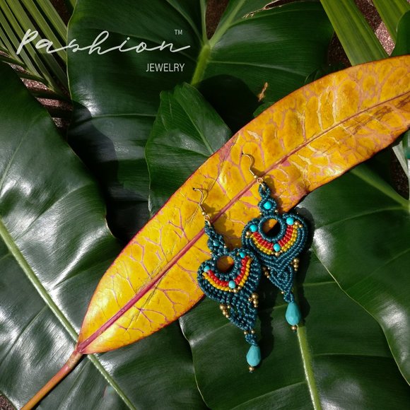 Handmade Blue or Coffee Macramé Earring - Picture 5 of 9